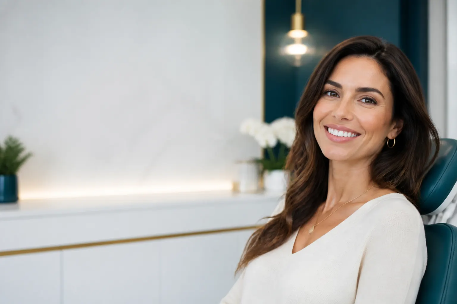 Smiling patient in a dental chair